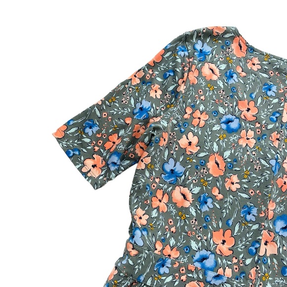Lands’ End Womens Medium Gray Blue Orange Floral Short Sleeve Midi T-shirt Dress - Picture 12 of 16